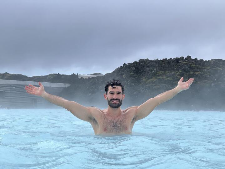iconic photo of Stefan at the Blue Lagoon in iceland