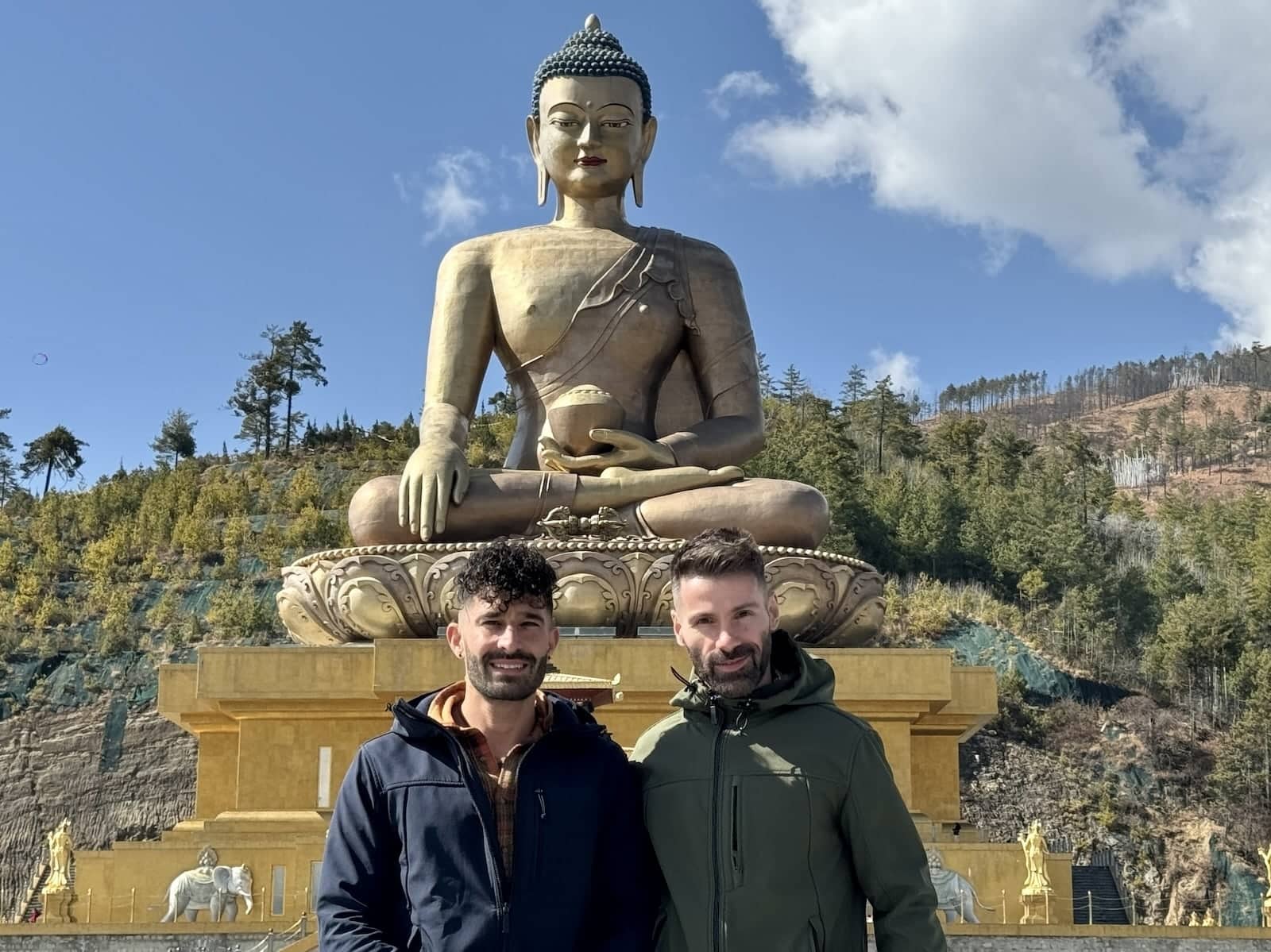 The gigantic Buddha Dordenma near Punakha with Stefan and Seby.
