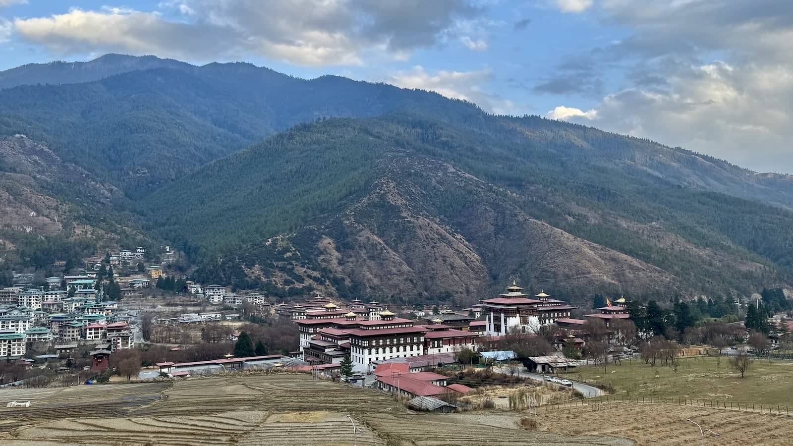 View of Tashi Chhodzong in Punakha.