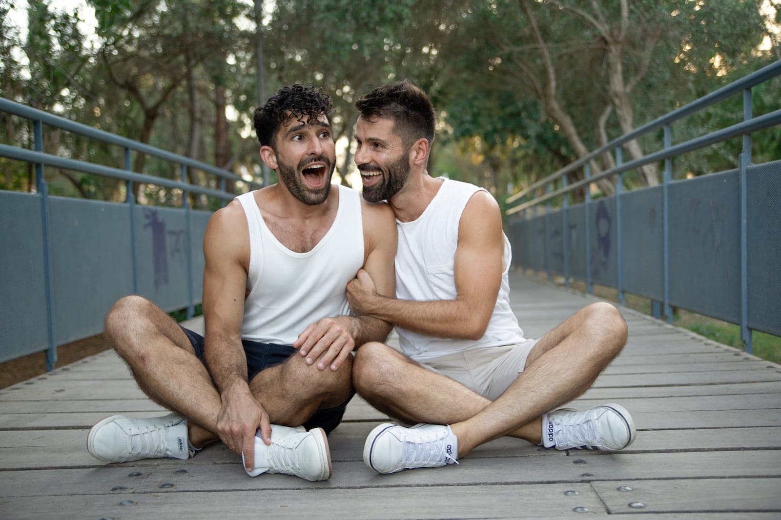 Stefan and Seby laughing together and feeling happy.