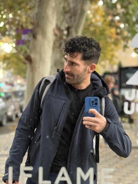 Stefan mirror selfie on the streets of Yerevan.